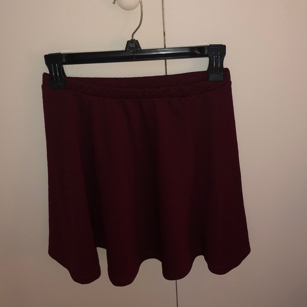 Burgundy Skater Style Mini Skirt